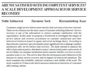 Are We Satisfied With Incompetent Services? A Scale Development Approach For Service Recovery | Nidhi Sabharwal, Harmeen Soch & Harsandaldeep Kaur