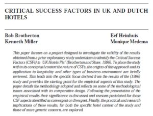 Critical Success Factors In UK And Dutch Hotels | Bob Brotherton, Eef Heinhuis, Kenneth Miller  & Monique Medema