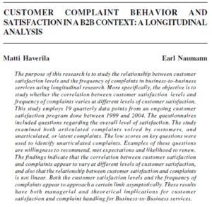 Customer Complaint Behavior And Satisfaction In A B2b Context: A Longitudinal Analysis | Matti Haverila & Earl Naumann