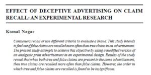 Effect Of Deceptive Advertising On Claim Recall:An Experimental Research | Komal Nagar