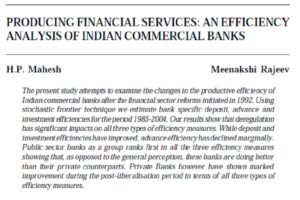 Producing Financial Services: An Efficiency Analysis Of Indian Commercial Banks | H.P. Mahesh  & Meenakshi Rajeev
