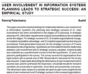 User Involvement In Information Systems Planning Leads To Strategic Success: An Empirical Study | Ramraj Palanisamy & Sushil
