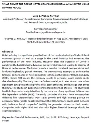 What Drives The ROE Of Hotel Companies In India: An Analysis Using Dupont Model | Jaya G. Prabhu Parrikar